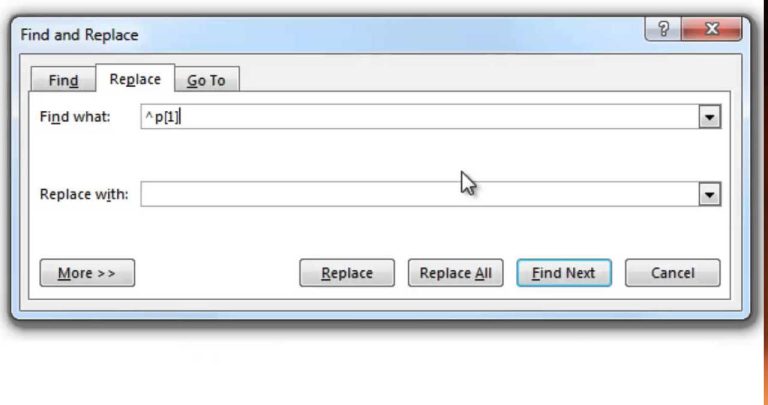 Fereastra Găsire și Înlocuire din Microsoft Word evidențiind completarea căsuțelor de text