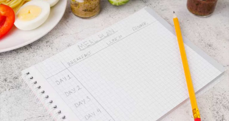 Pagină de agendă cu modelul text pentru planificatorul de mese săptămânale