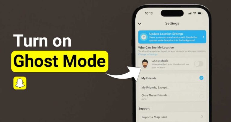 un telefon mobil afisand setarile snap map si butonul de ghost mode activat in aplicatia snapchat