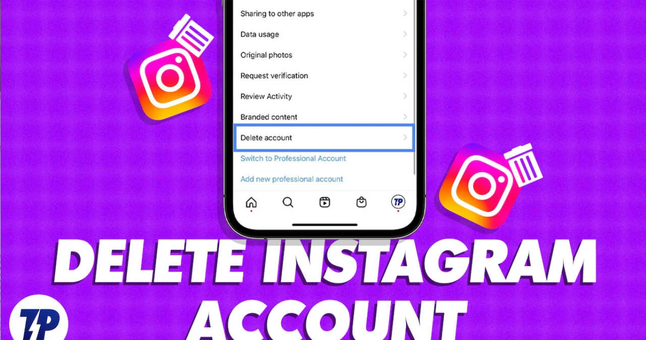 un ecran care afiseaza setarile centrului de conturi meta pentru stergerea instagram